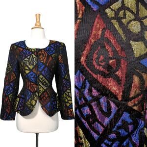 Vintage 90s Christian LaCroix France Mosaic Brocade Zip Cocktail Blazer Jacket